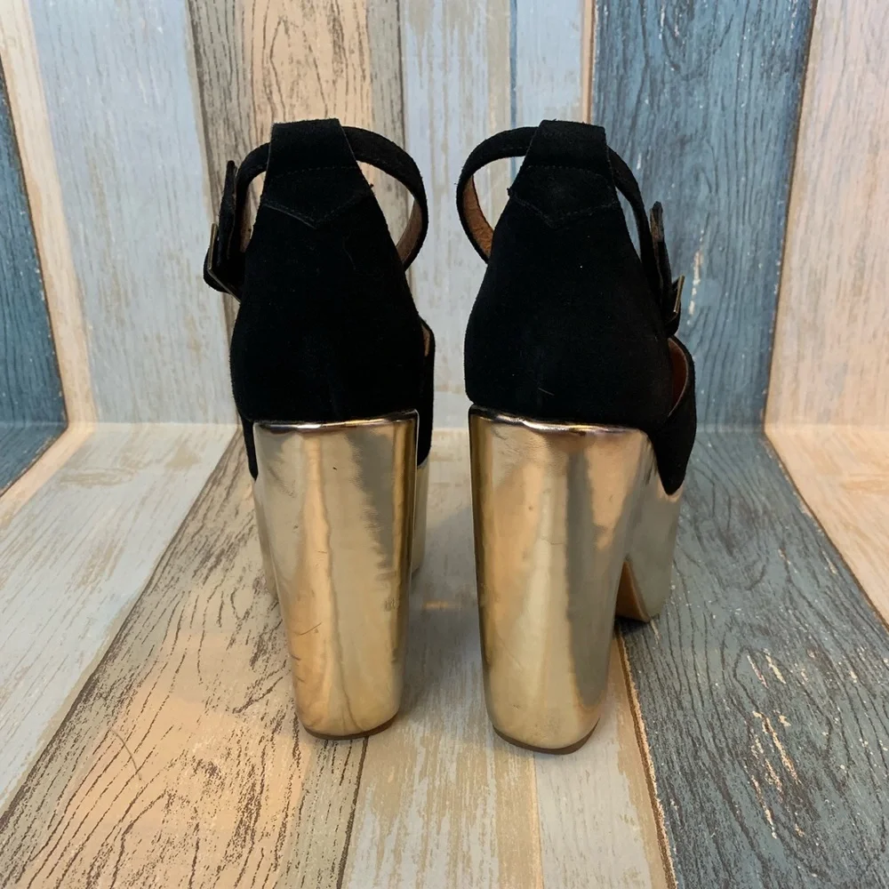 RARE Jeffrey Campbell black & gold platforms